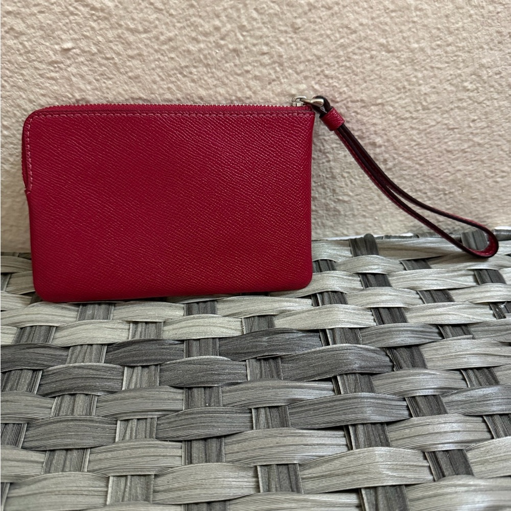 Coach Red Pebbled Leather Wristlet Zip Pouch Wallet - Picture 9 of 16